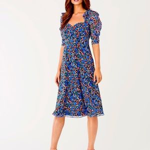 Diane Von Furstenberg DVF Chifon Midi blue flower
